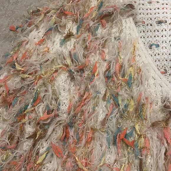 Impeccable Pig Ivory Cream Shaggy Funfetti Fringe Macramé Knit Cardigan Sweater - Picture 5 of 7